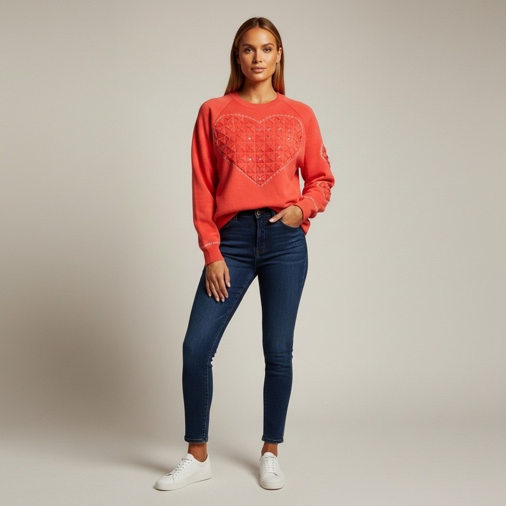 Vintage Fruit of the Loom Red Custom Heart Cutout Sweatshirt XL Made USA‎